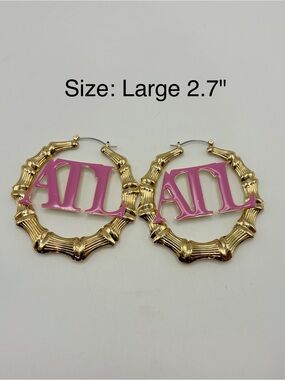NEW 2.7” (L) 14k GOLD PLATED “ATL” PINK LOGO BAMBOO HOOP EARRINGS
